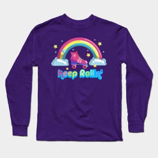 Keep Rolling Roller Skating Rainbow Seventies Style Long Sleeve T-Shirt